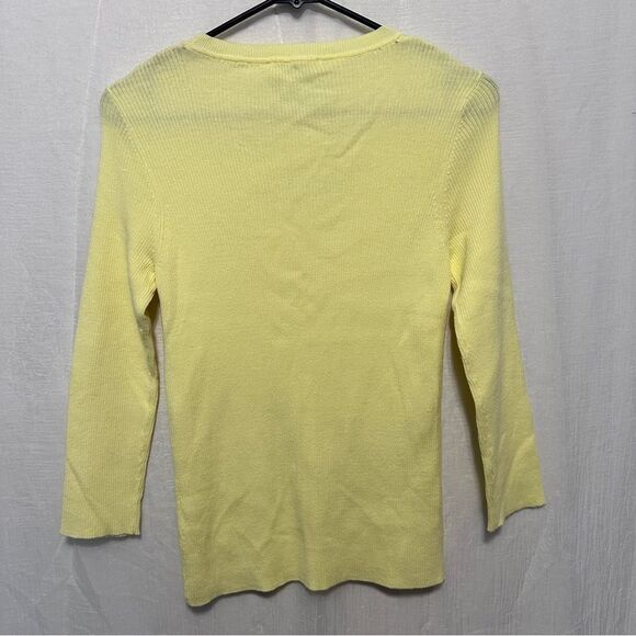 Carmen Marc Valvo Ribbed Sweater Womens Size Large Keyhole Front Yellow - Picture 4 of 7